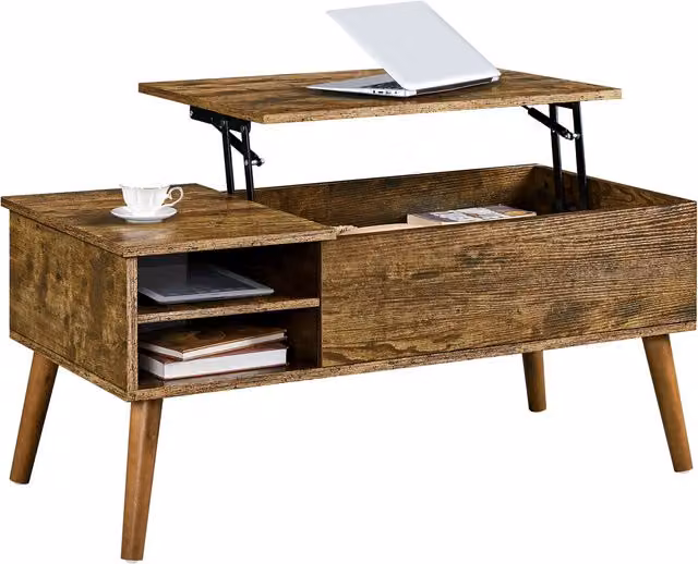 Yaheetech Rectangular Lift Top Coffee Table with Adjustable Shelf in Rustic Brown