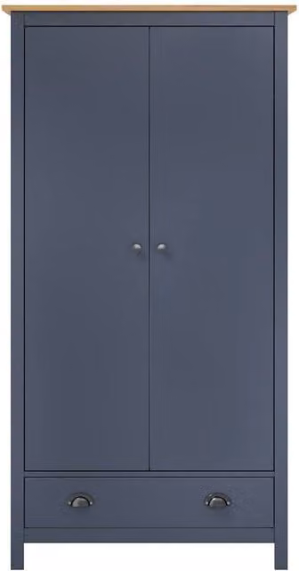 Berkfield Home 2-Door Hill Wardrobe in Grey and Blue Solid Pine Wood W/D/H: 89 x 50 x 170 cm