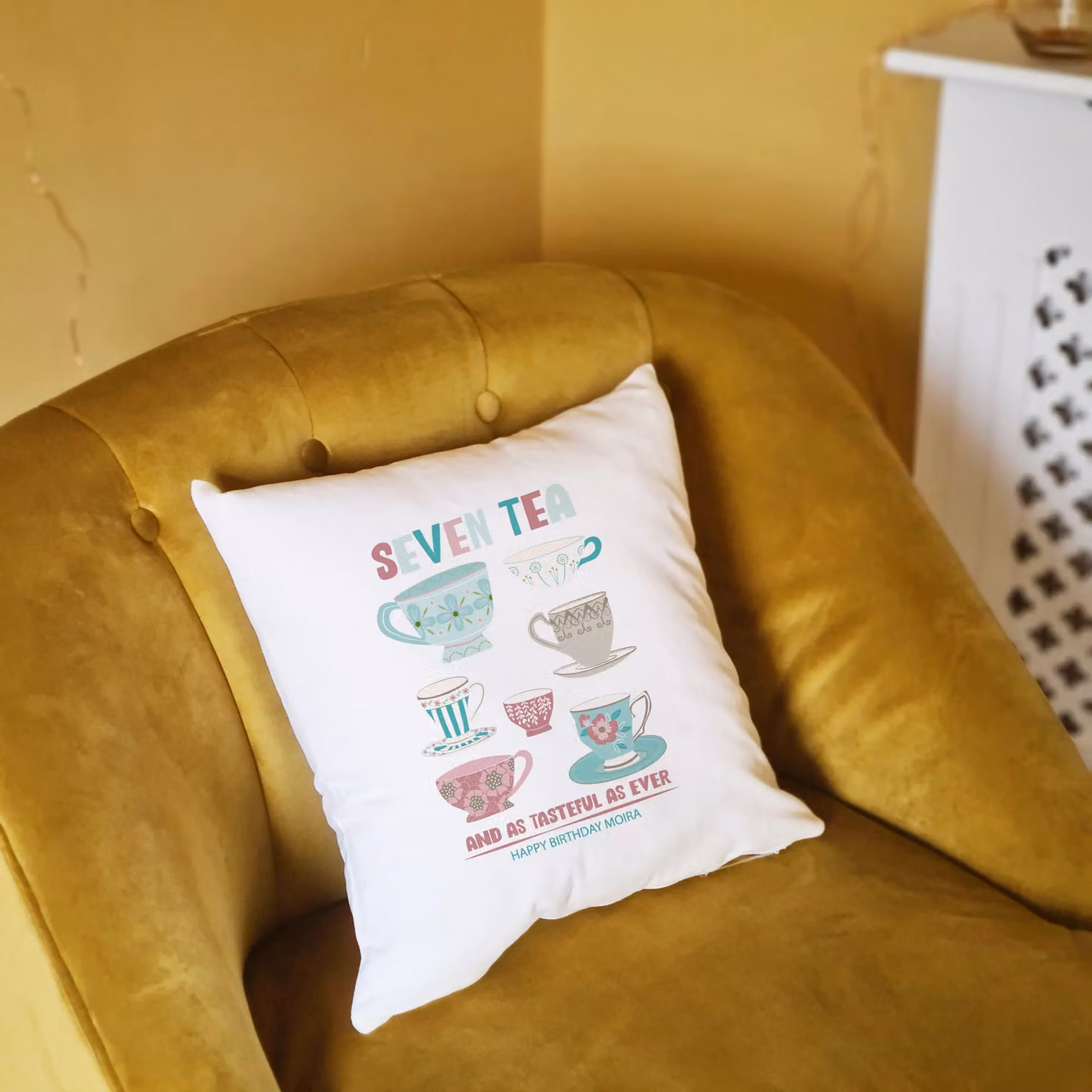 Afewhometruths Personalised 70th Birthday Gift Cushion for Tea Lovers, White, W/D/H: 40 x 40 x 40 cm – 2