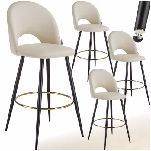 tectake Set of 4 Modern Bar Stools with Velvet-Look Fabric and Metal Legs in Black and Gold – 1