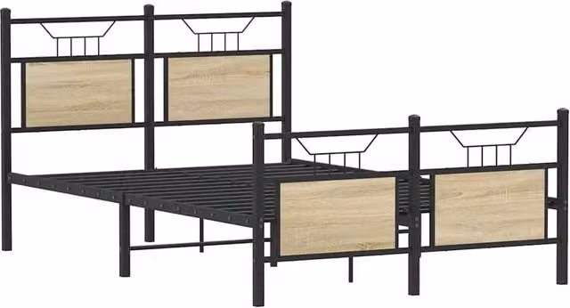 Berkfield Home Durable Small Double Bed Frame in Sonoma Oak and Brown/Black, W/D/H: 120 x 200 cm – 1