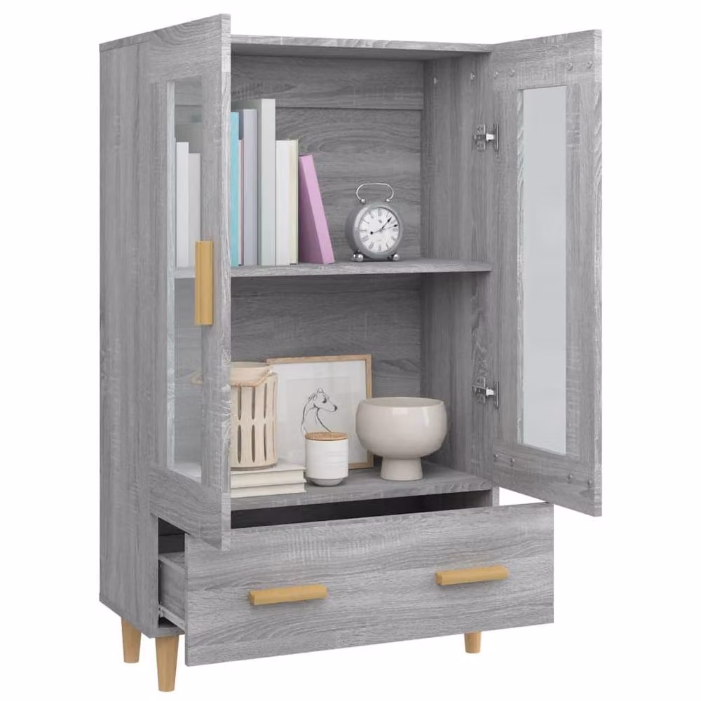 Berkfield Home Grey Sonoma Highboard with Glass Doors and Internal Drawers, W/D/H: 70 x 31 x 115 cm – 3