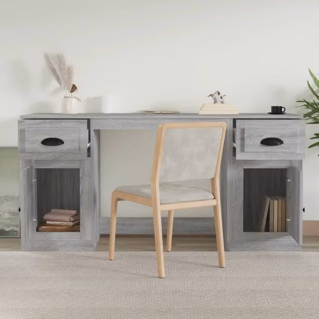 Berkfield Home Elegant Modern Desk with Office Cabinet in Grey Sonoma Matt Engineered Wood W/D/H: 120 x 50 x 75 cm – 1