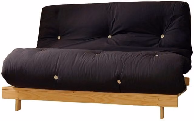 Comfy Living Navy Blue Upholstered Wooden Futon Sofa Bed with Solid Pine Frame, 120 x 200 cm