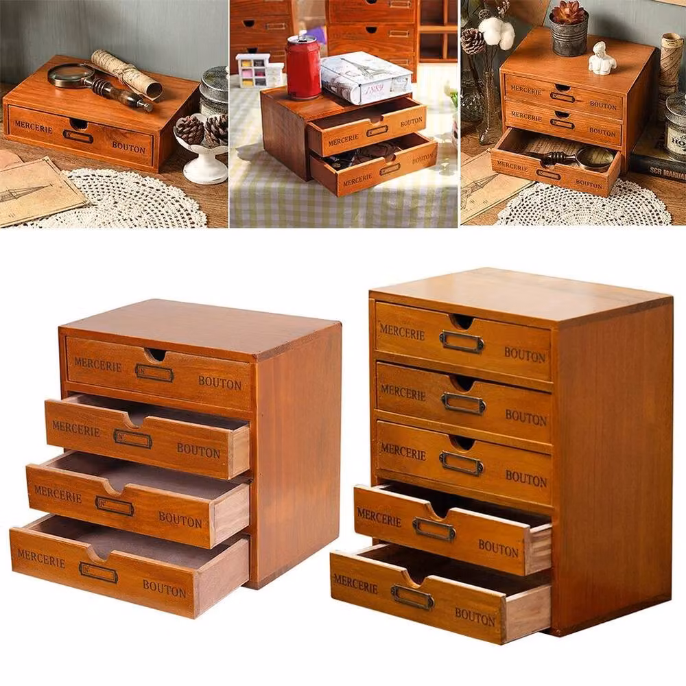 Kelvenix 5-Layer Desktop Storage Box with Drawers, Brown – 4
