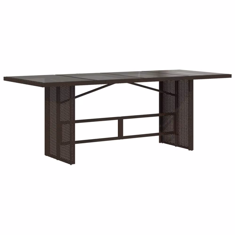 Berkfield Home Brown Poly Rattan Extendable Garden Table with Glass Top, W/D/H: 190 x 80 x 74 cm – 3