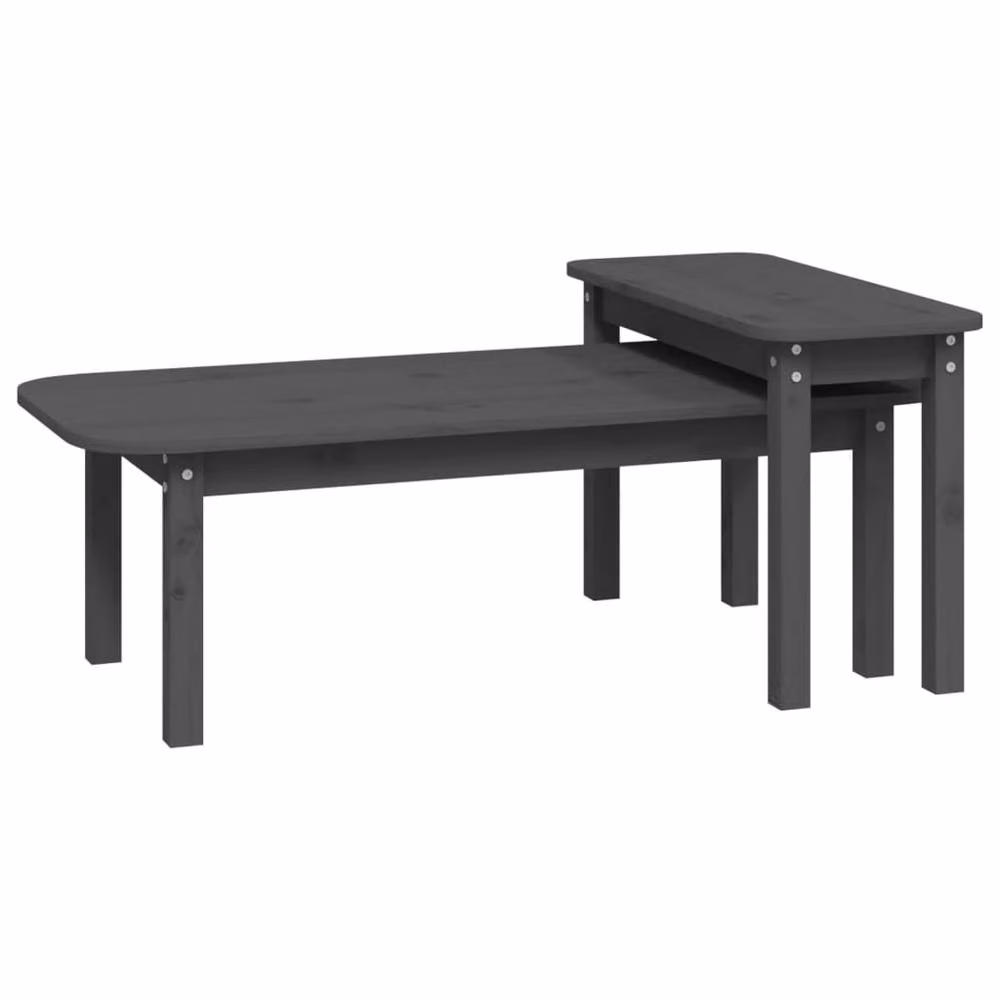Berkfield Home Beautiful 2 Piece Grey Solid Pine Wood Coffee Table Set – 2