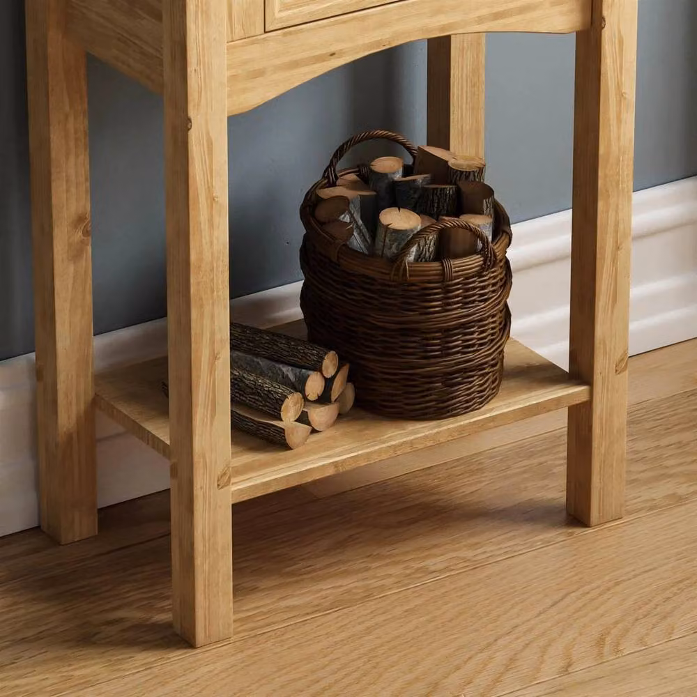 PAWNORA Modern Rectangular Pine Wood Console Table with 1 Drawer and Shelf in Natural Brown – 4