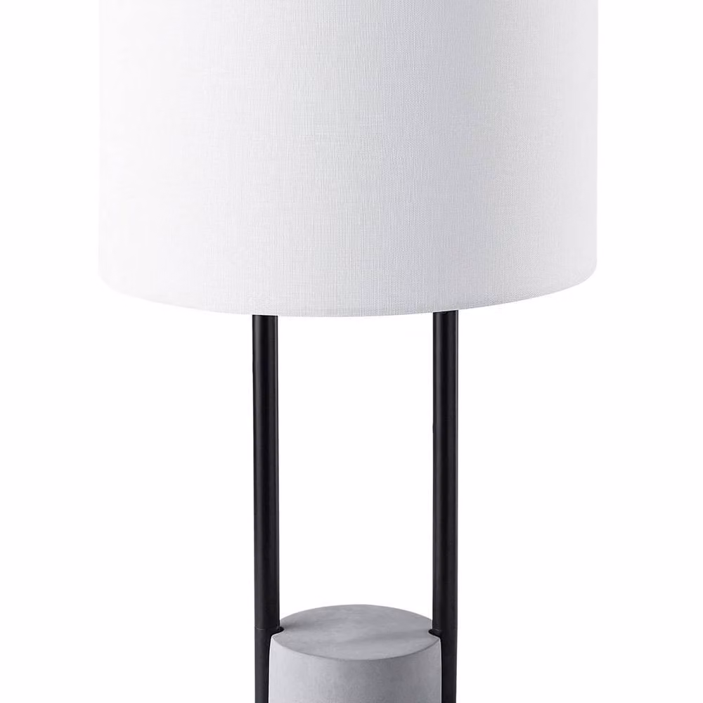 Wyld and Coco Table Lamp with White Fabric Drum Shade and Grey Concrete Base – 2