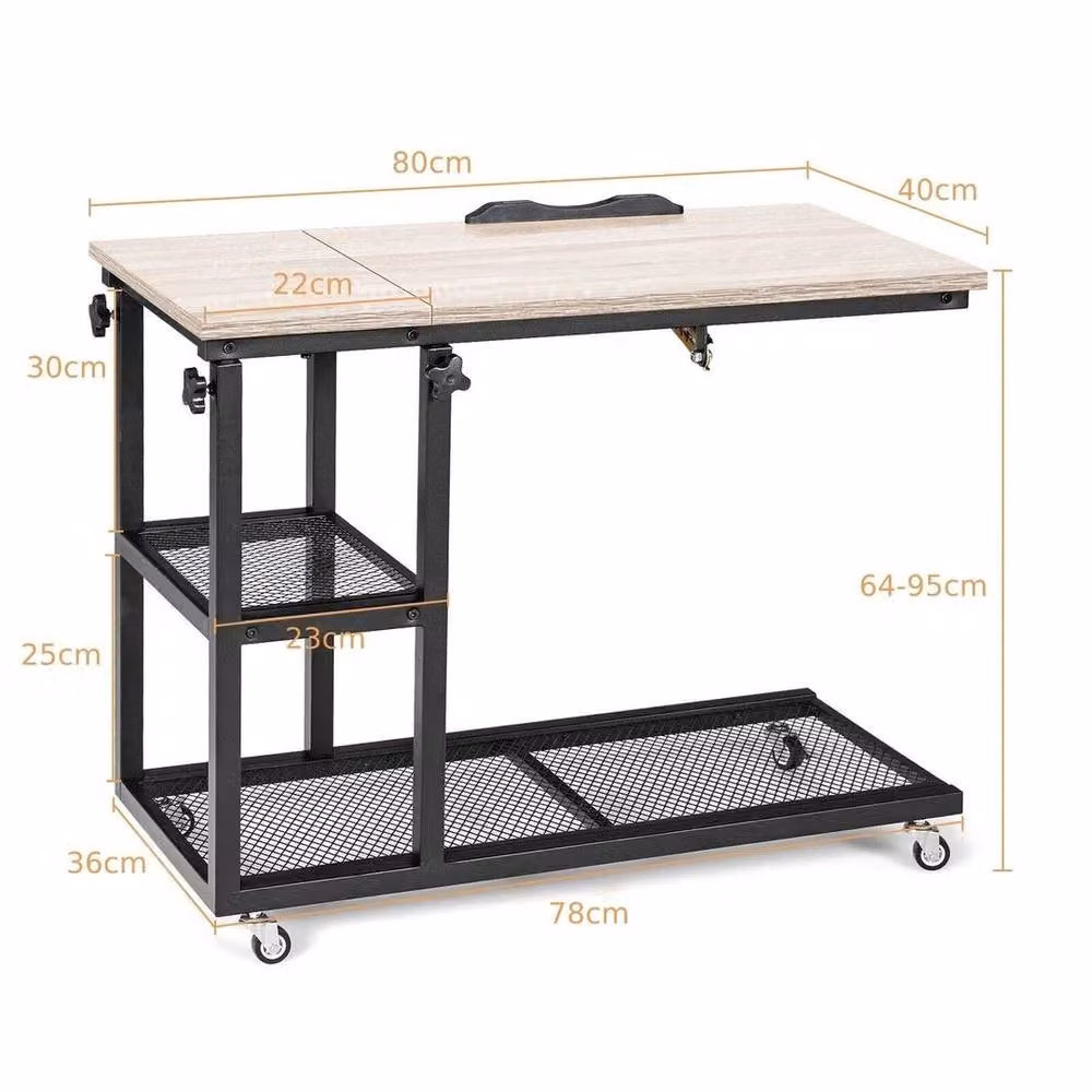 KORVIXA Industrial Rolling Laptop Desk and Sofa Side Table with 360 Degree Wheels, Multicolour, W/D/H: 100 x 100 x 95 cm – 2