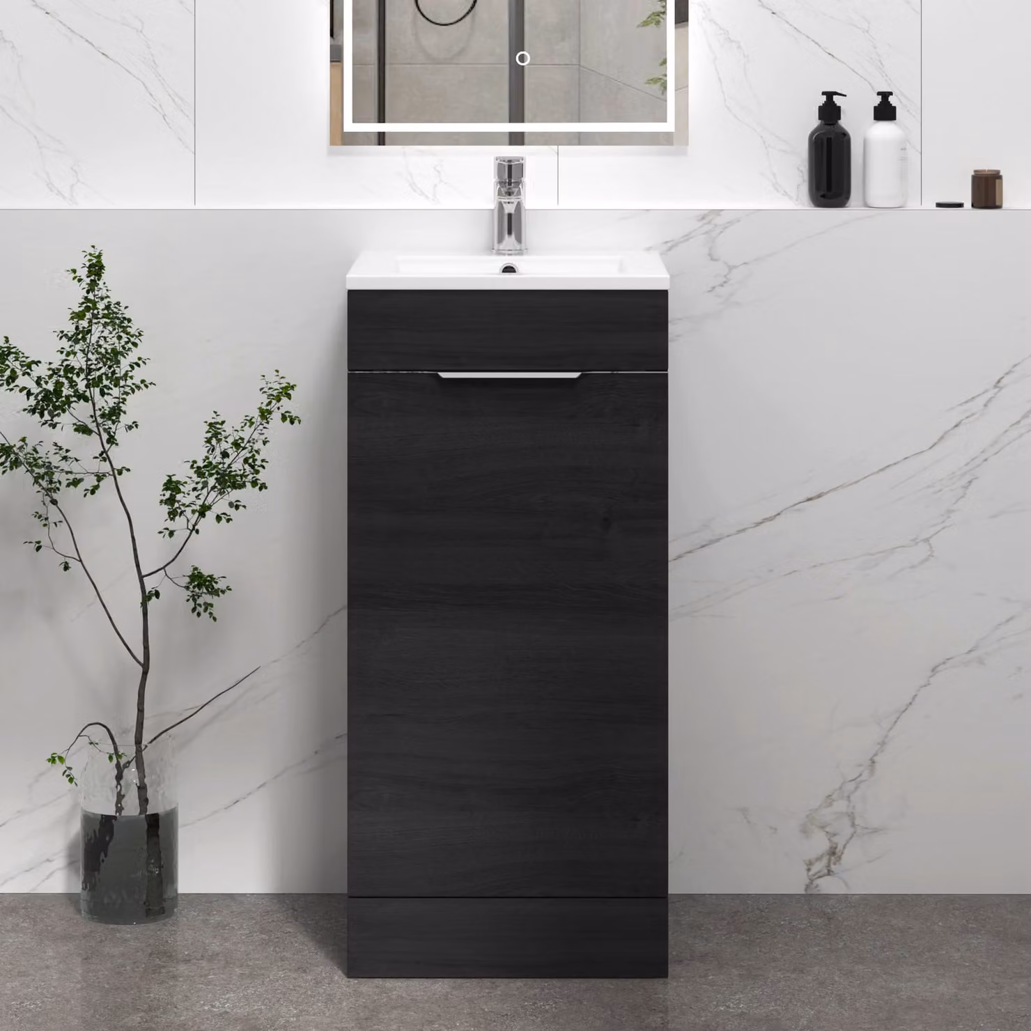 Royal Bathrooms Turin 400mm Floor Standing Cloakroom Vanity Unit with Basin and 1 Soft Close Door in Black Matt