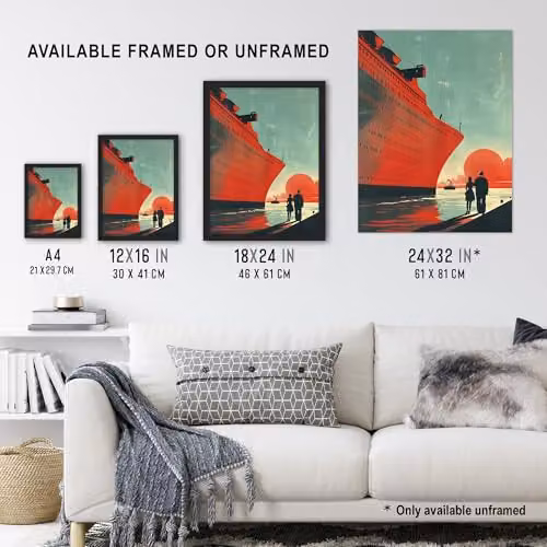 Artery8 Cruise Ship Sunset Harbour Wall Art Poster Print in Red and Blue, W: 46.0 cm, H: 61.0 cm – 3