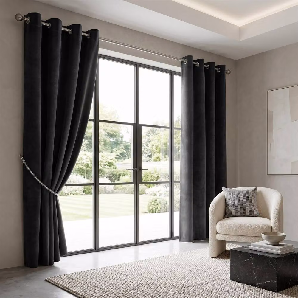 Luxor Living Velvet Thermal Blackout Eyelet Curtains, Black, Width: 168 cm, Drop: 183 cm – 6