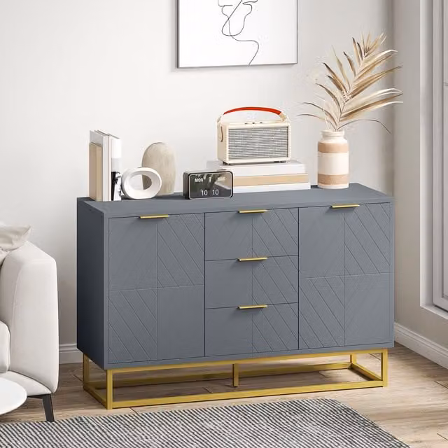HOMCOM Modern Sideboard Storage Cabinet with Adjustable Shelves in Grey and Gold, W/D/H: 120 x 40 x 76 cm – 1