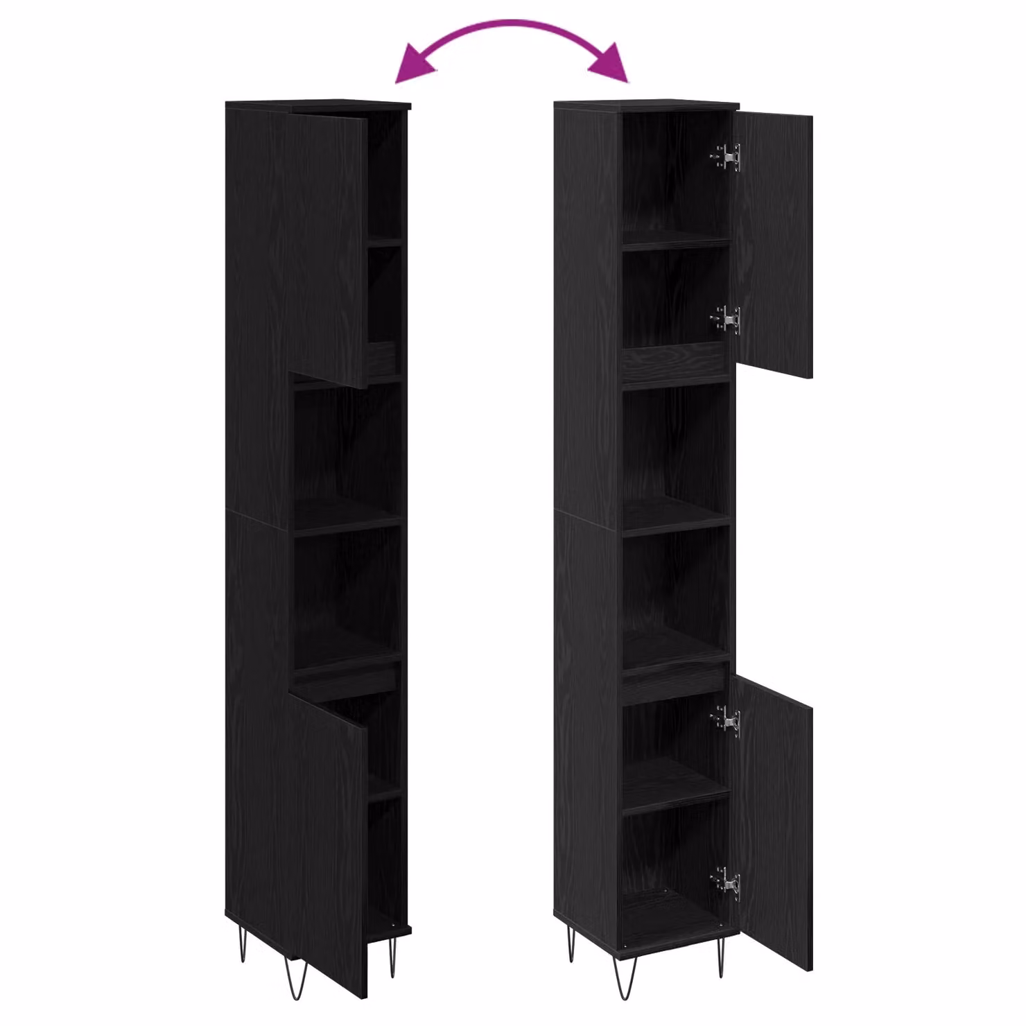 Berkfield Home Modern Black Oak Bathroom Cabinet with Hinged Doors and Open Shelf, W/D/H: 30 x 30 x 190 cm – 4