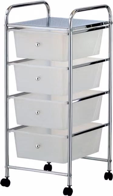 VonHaus Plastic and Metal Storage Trolley with 4 Drawers in White