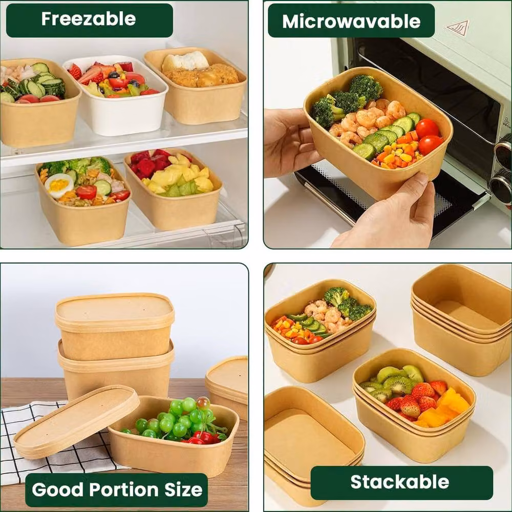 ECONX Brown Kraft Rectangular Takeaway Food Containers, 650ml, 50 Pack – 5