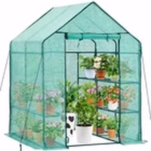 EONLION X-Large Walk In PE Plastic Garden Greenhouse with 8 Grow Shelves in Green and White, W/D/H: 248.9 x 231.14 x 152.4 cm – 1