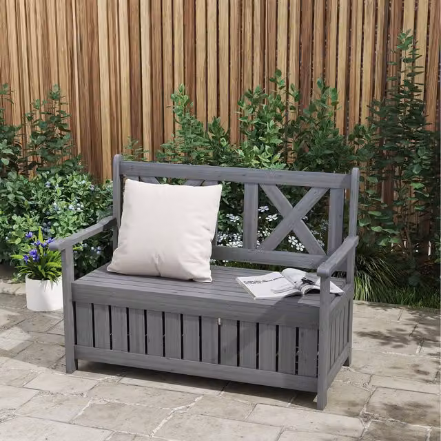 Outsunny 2 Seater Grey Wooden Garden Storage Bench