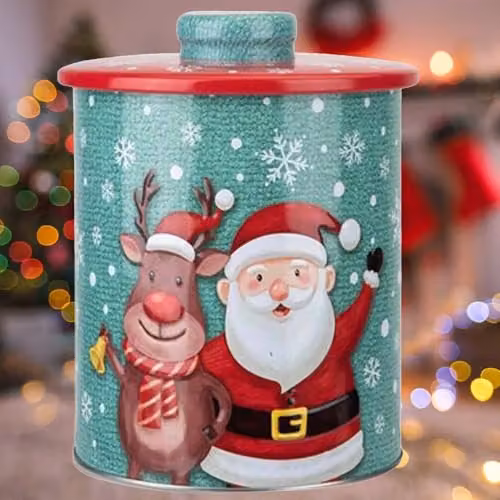 VFM e-Store Christmas Biscuit Tin Santa Themed Design, Multicolour, Diameter: 15.5 cm – 4
