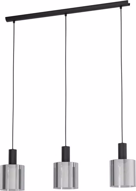 Loops Suspended Pendant Ceiling Light with Black Metal Shade and Transparent Glass, E27