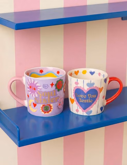 Eleanor Bowmer Set of 2 Love You Bestie and Soul Sister Bone China Mugs, Multicolour