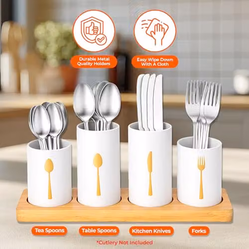 Innoteck 4-Piece White Bamboo Kitchen Cutlery Holder Set – 3