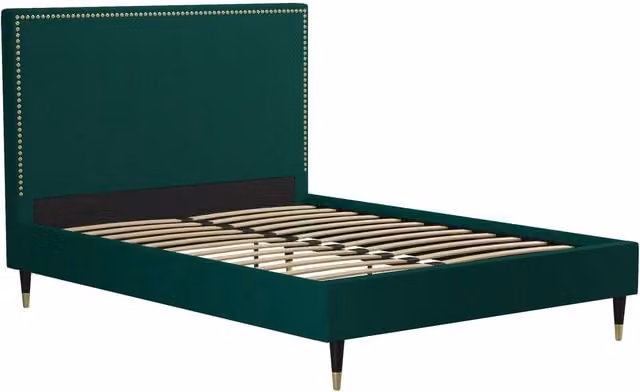 CosmoLiving CL Audrey Upholstered Velvet Bed in Green, 140 x 200 cm