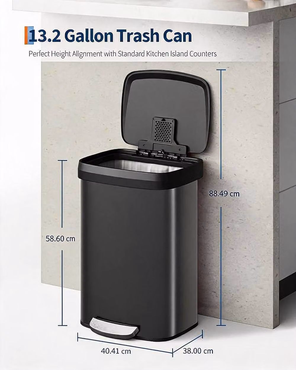 London Boutique 50L Stainless Steel Step-on Kitchen Trash Can with Soft-Close Lid in Black – 3