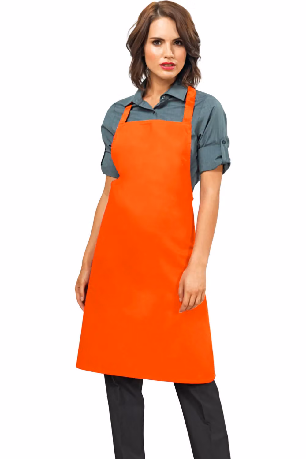 Premier Unisex Slim Cotton Apron without Pocket in Orange – 2