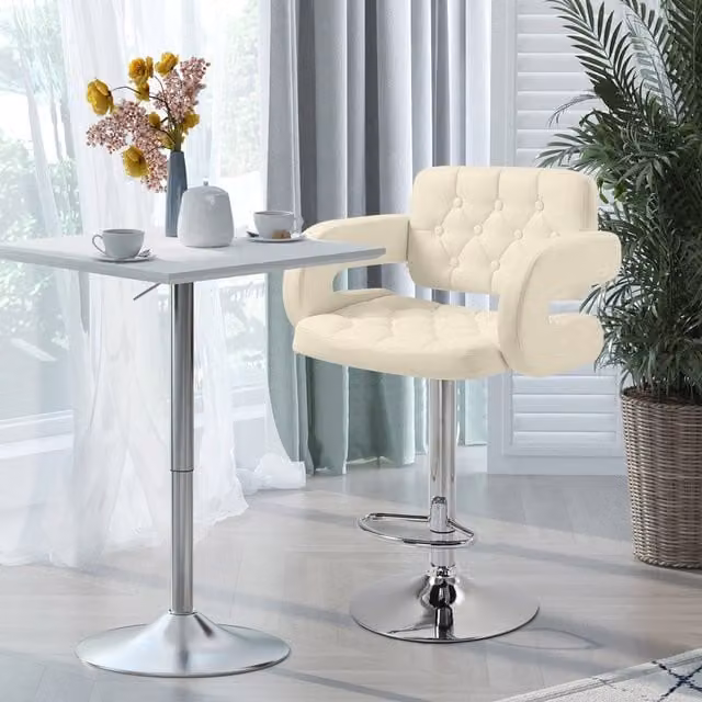 HOMCOM Modern Bar Stool with U-Shaped Armrests in Cream White Synthetic Leather