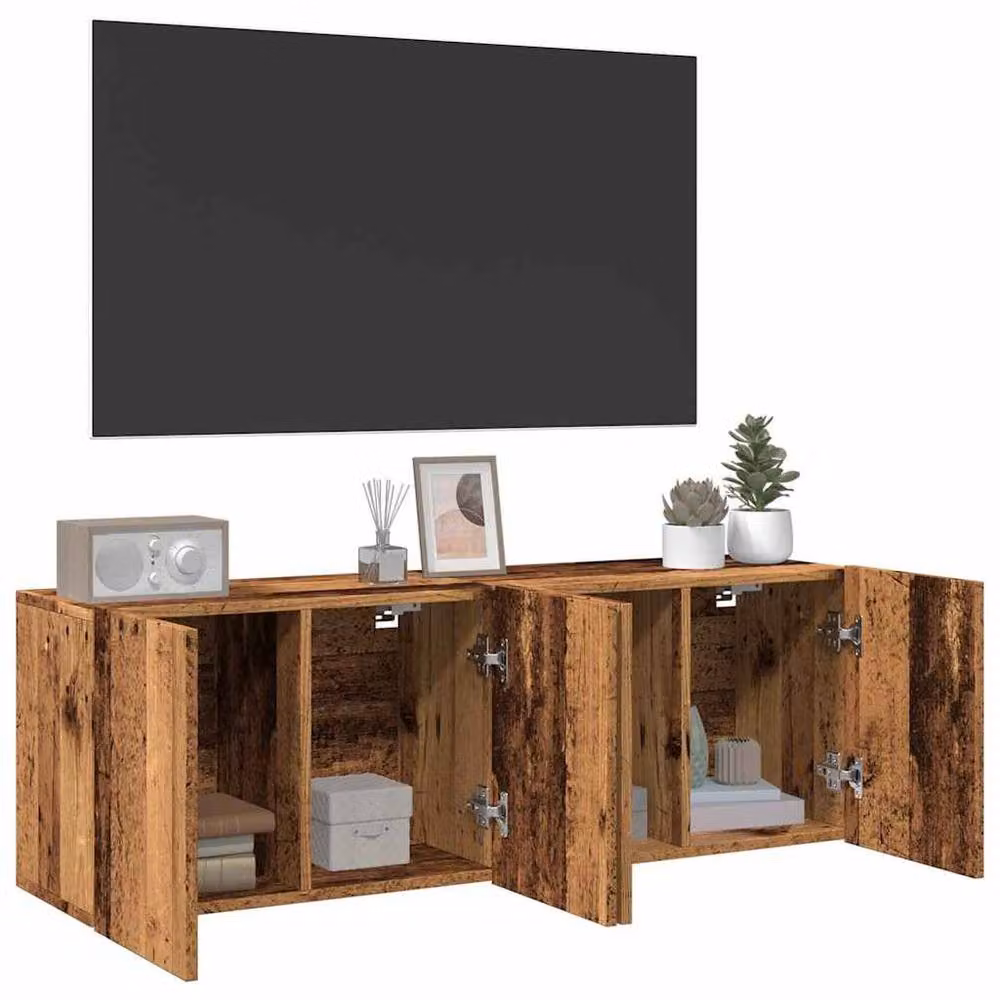 Berkfield Home Wall-mounted TV Cabinets in Old Wood Brown, 2 Pieces, W/D/H: 60 x 30 x 41 cm – 4