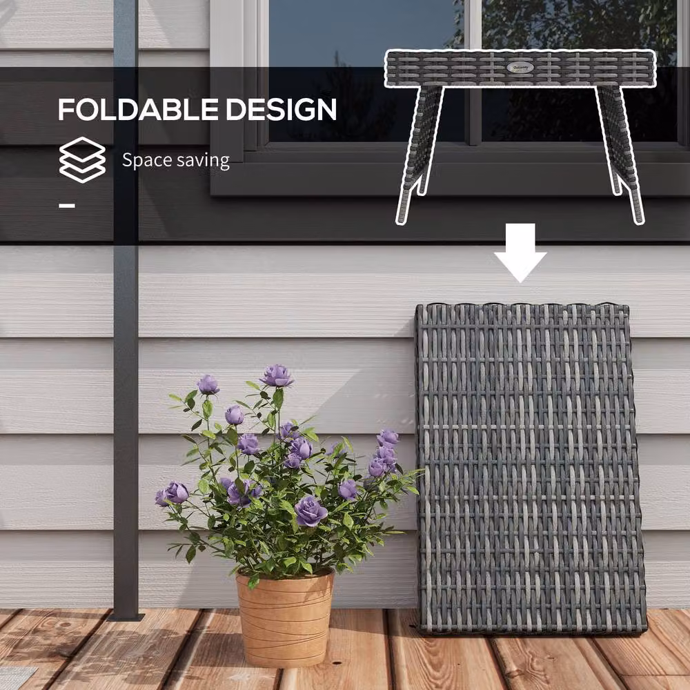 ERGOVEXA Modern Foldable Outdoor Side Table in Grey Polyrattan, W/D/H: 60 x 41 x 41 cm – 8