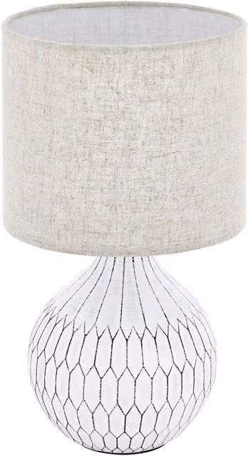 Loops Table Lamp with White Ceramic Base and Brown Fabric Shade, E27