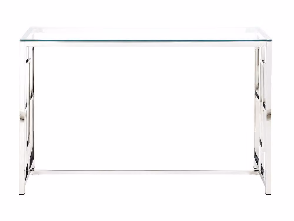 Vente-unique Clotilde Tempered Glass and Steel Console Table in Chrome and Clear, W: 120 cm, H: 78 cm, D: 40 cm – 2