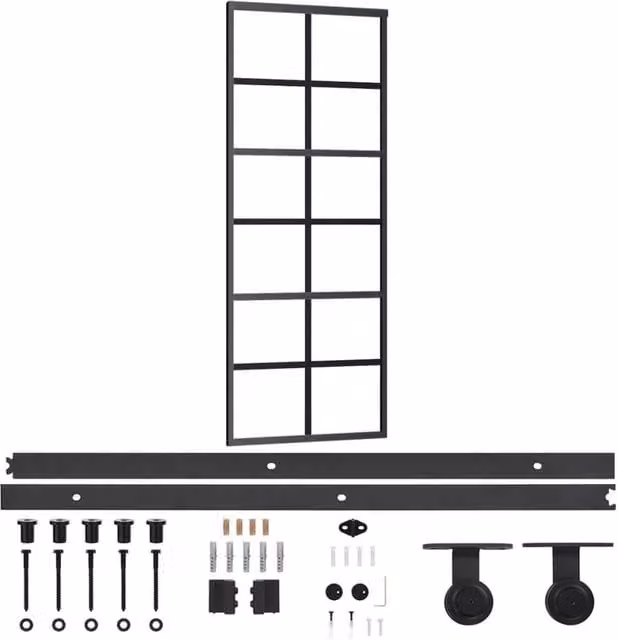 Berkfield Home Sliding Glass and Aluminium Door with Hardware Set, Black, W: 76 cm, H: 205 cm – 1