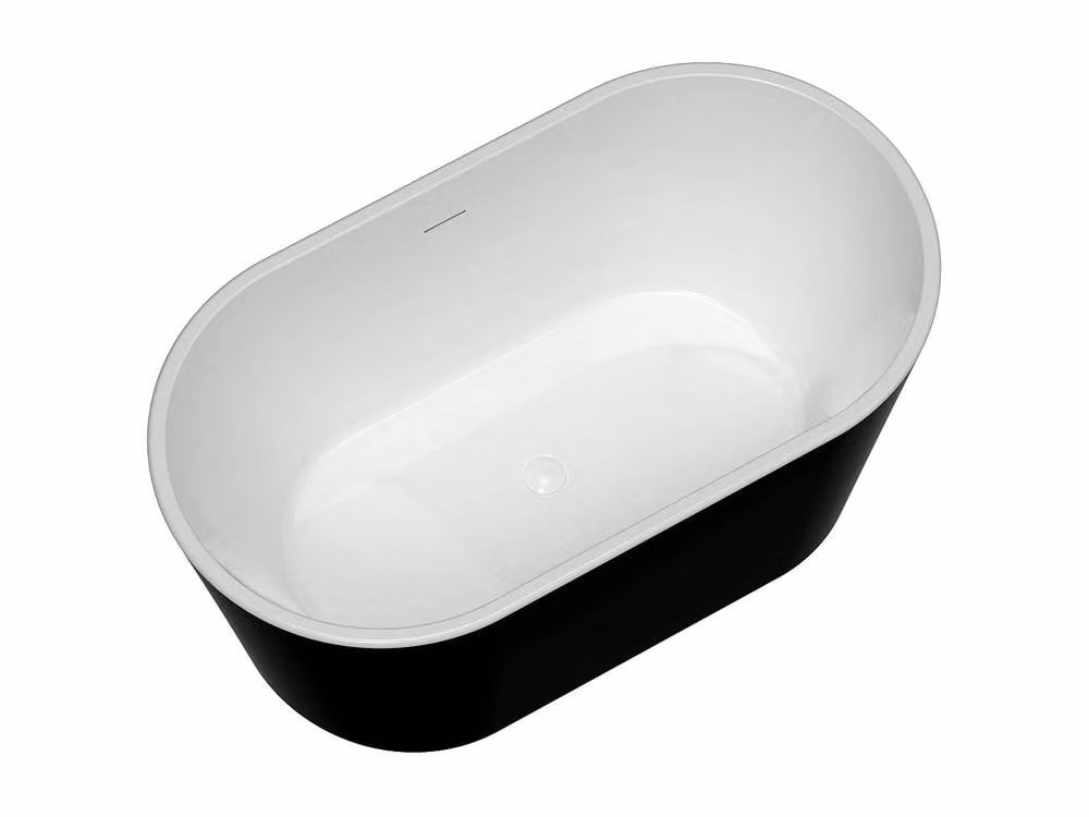 Vente-unique Oval Freestanding Acrylic Bathtub in Black, W/D/H: 130 x 71 x 58 cm – 3