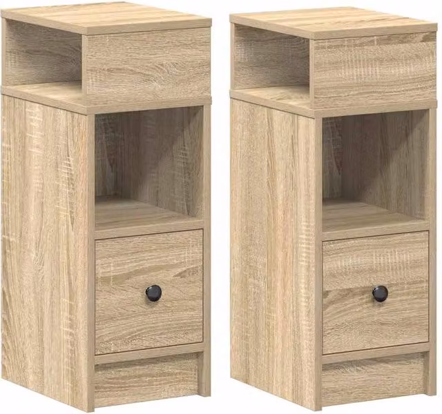 Berkfield Home Set of 2 Sonoma Oak Bedside Cabinets with Drawer in Light Brown, W/D/H: 25 x 31 x 66 cm – 1