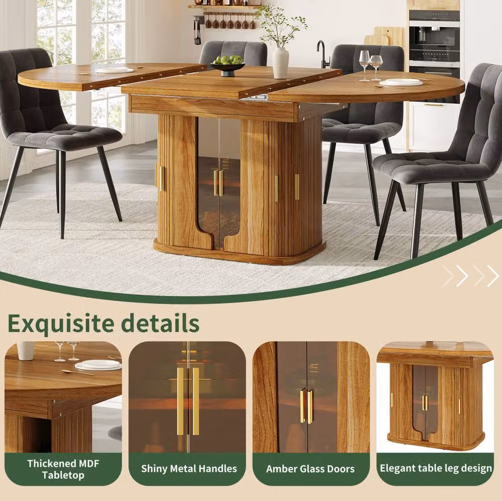 STILVORA Extendable Modern Dining Table in Brown with Telescopic Pull Out Storage – 5