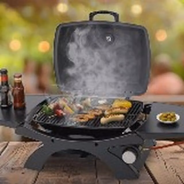Tepro Abington Compact Tabletop Gas BBQ in Black with Thermometer