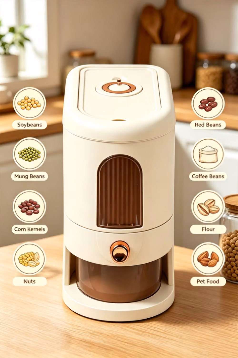 ExtraStar Airtight Rice Dispenser and Storage Container with Measuring Cup, 5kg, Light Beige – 3
