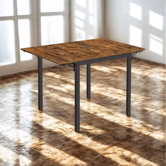 Pirlo Plush Industrial 4 Seater Drop Leaf Dining Table in Rustic Brown, W/D/H: 120 x 78 x 76.2 cm – 1