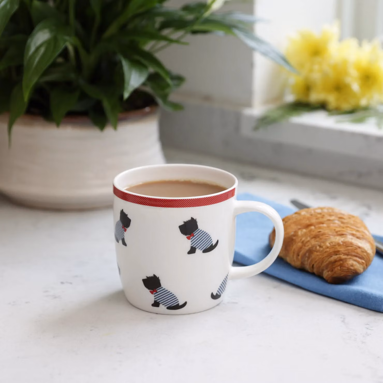KitchenCraft Sitting Westies Dog-Patterned Fine Bone China Barrel Mugs, 425 ml, White (Set of 4) – 2