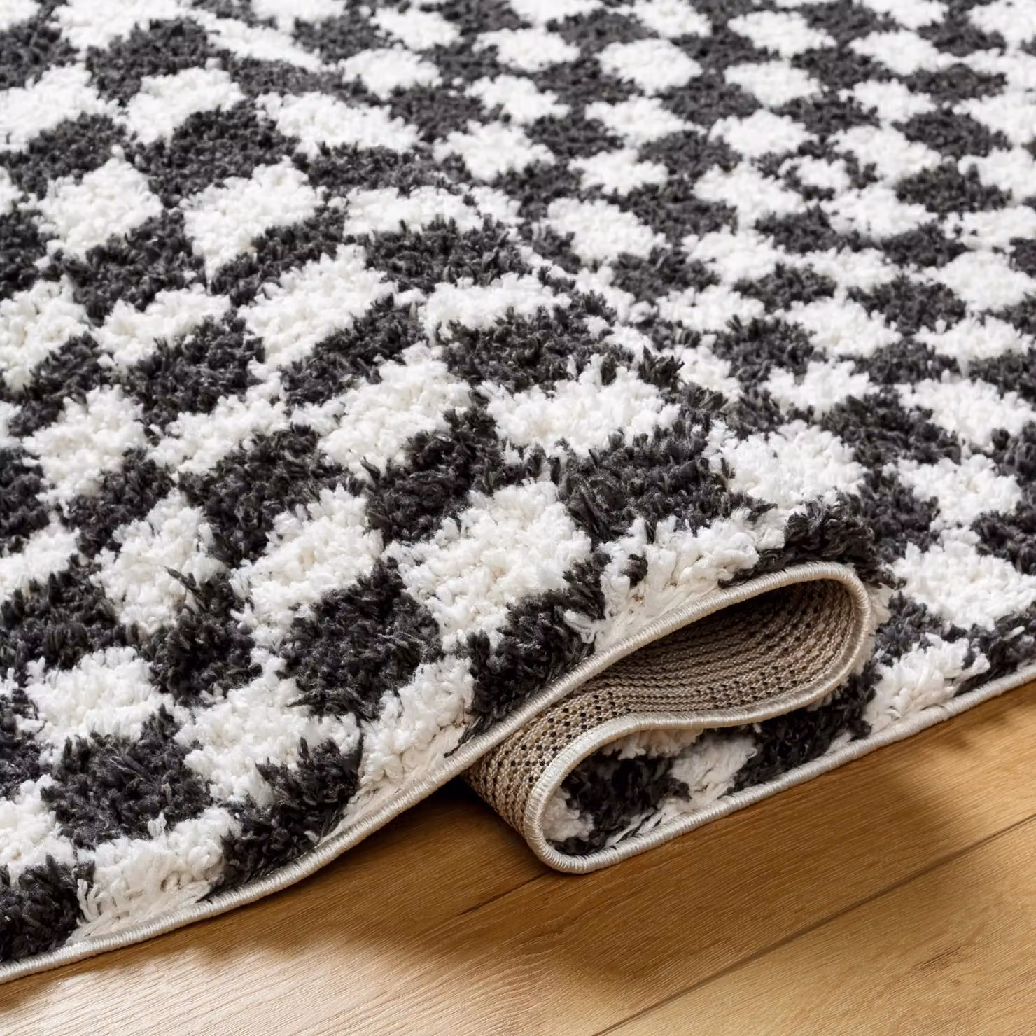 Livabliss Birmingham Checkerboard Soft Plush Pile Shaggy Living Rug in Black, Grey and Brown, W: 160 cm, D: 215 cm – 4