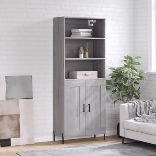 vidaXL Modern Grey Sonoma Highboard with Hinged Doors and Internal Shelves, W/D/H: 69.5 x 34 x 180 cm – 2