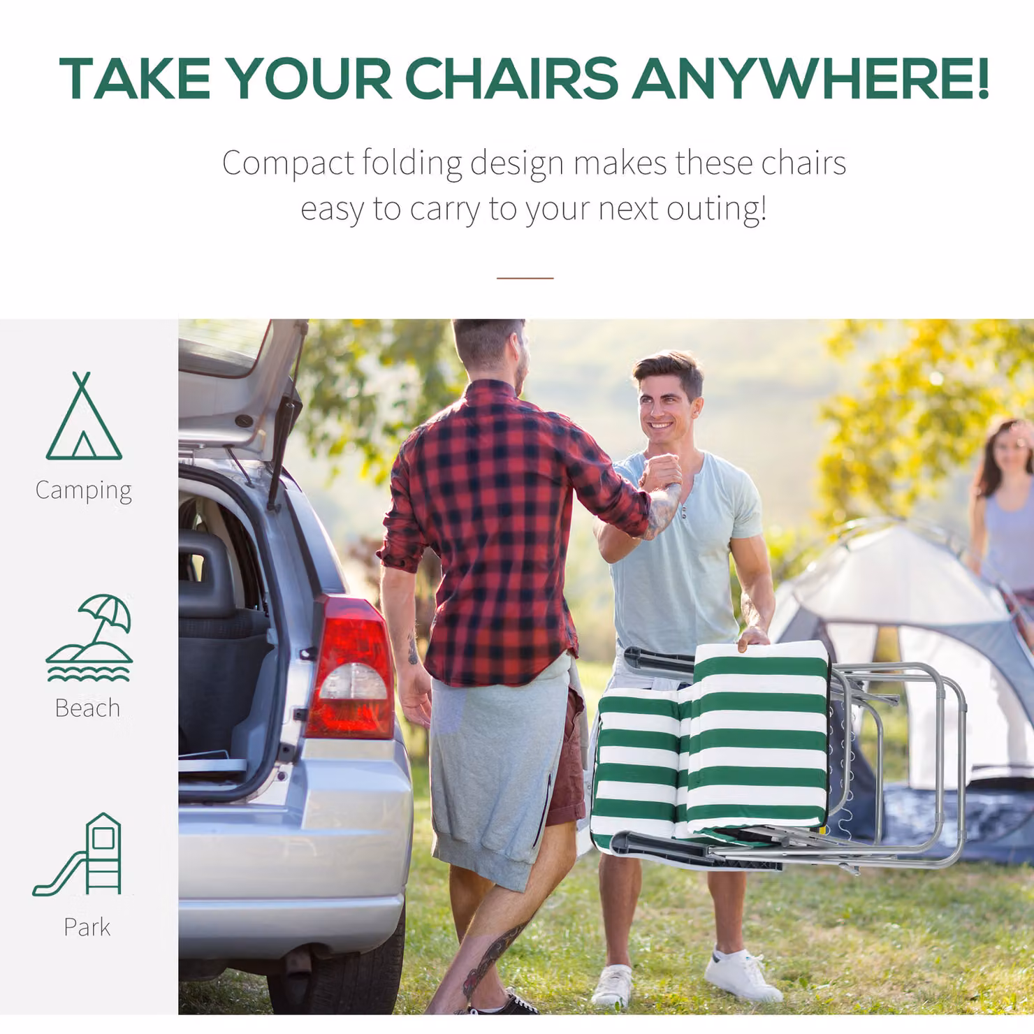 Outsunny Set of 2 Adjustable Sun Lounger Reclining Chairs with Weatherproof Cushions in Green and Grey – 5