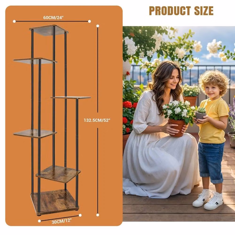 FLAVORA 6 Tier Metal Plant Stand in Brown, W/D/H: 100 x 15 x 15 cm – 3