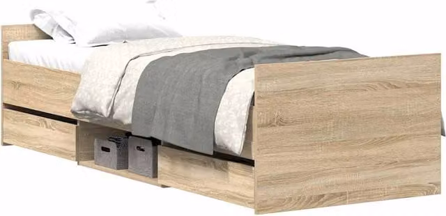 Berkfield Home Sonoma Oak Bed Frame with Headboard and Footboard in Brown, W/D/H: 90 x 200 cm