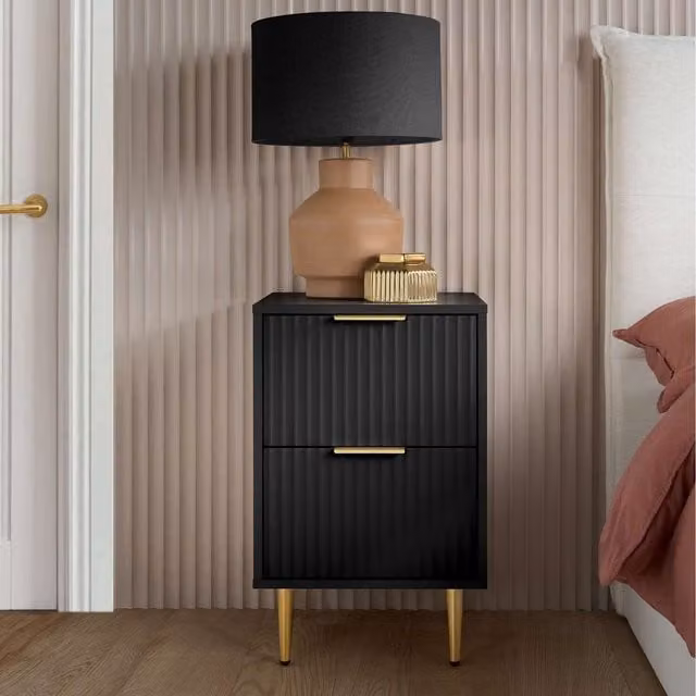 Birlea Modern Black and Gold Striped Bedside Cabinet