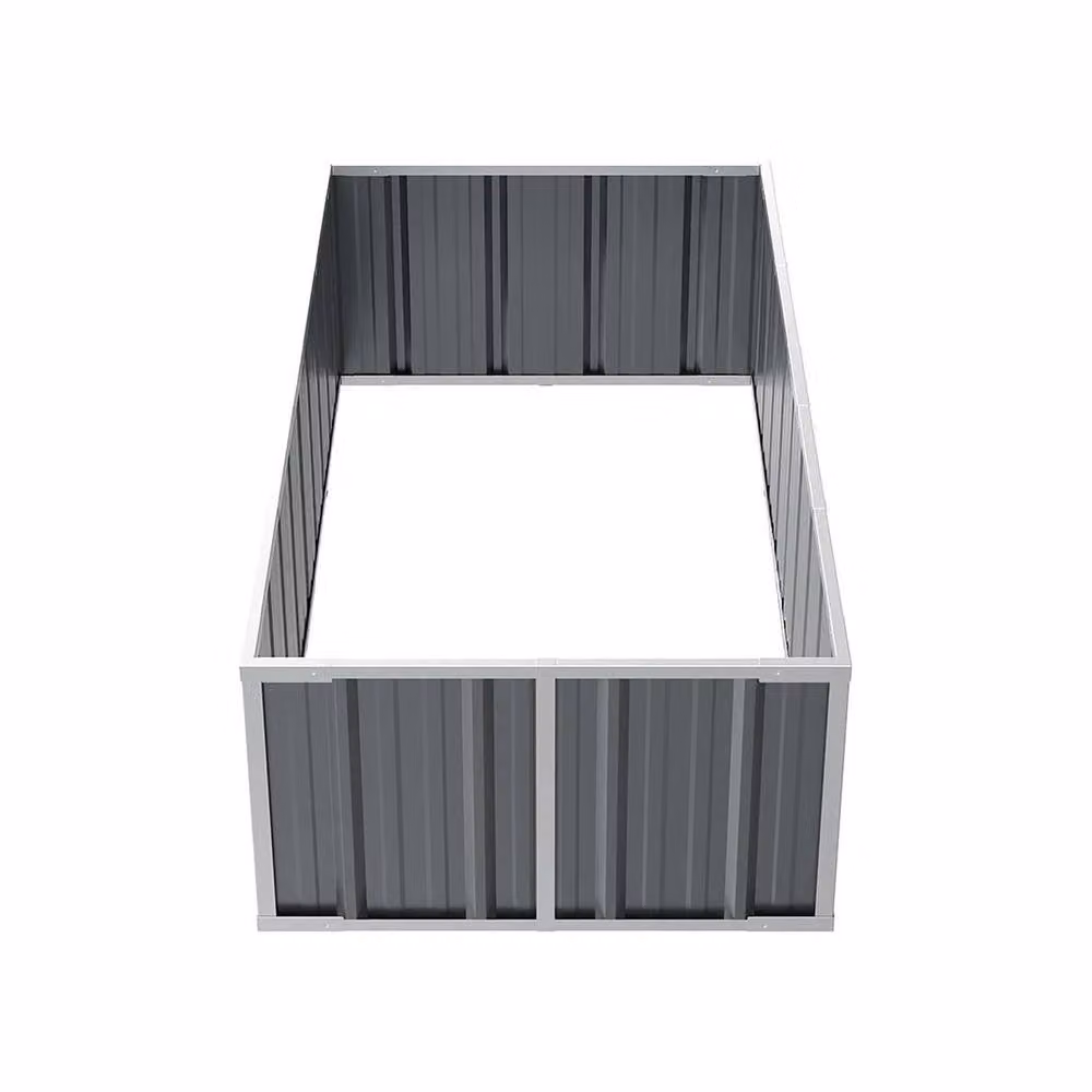 FLAVORA Grey Galvanised Steel Raised Garden Bed W: 160 cm, D: 80 cm, H: 45 cm – 3